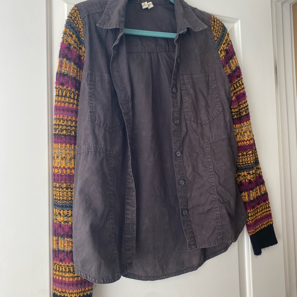 We the free/free people long sleeve button up, size xsmall/petite, crochet arm